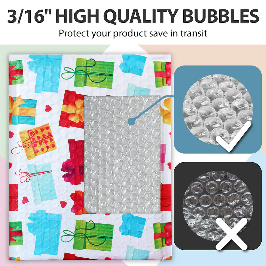Fosmon 8.5 x 12 25 Pack #2 Gift Wrap Birthday Holiday Poly Bubble ...