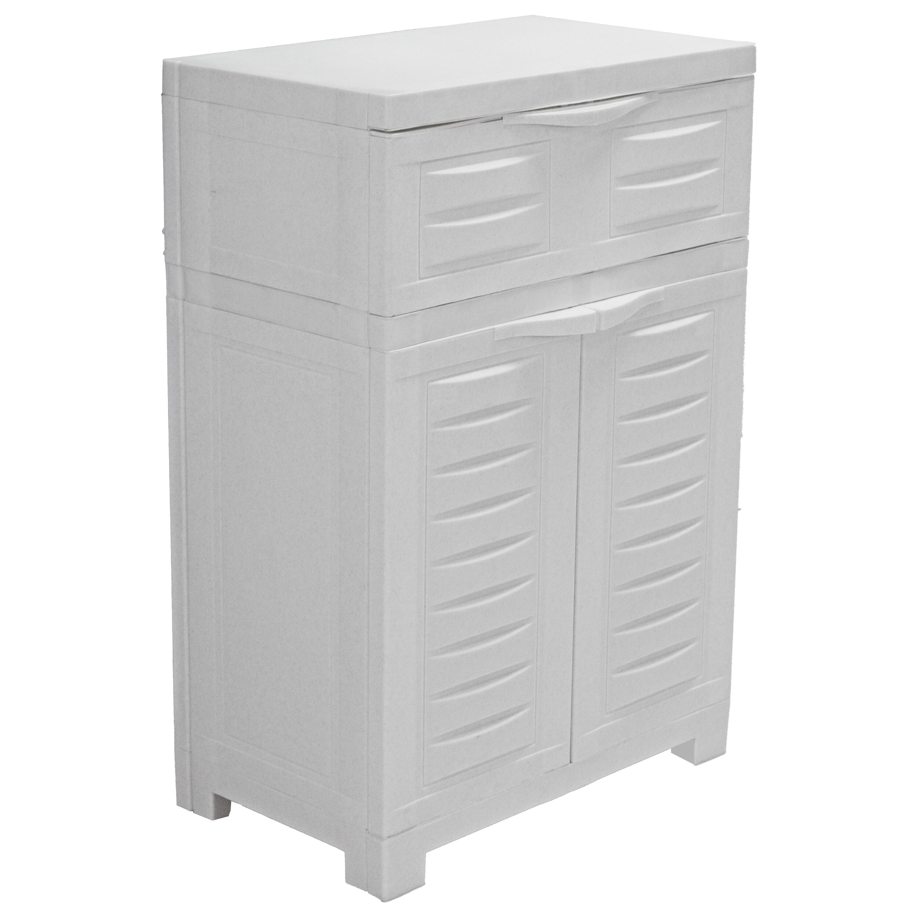 Front. Sunnydaze - Storage Cabinet with Adjustable Shelf - 34.5" - Speckled White.