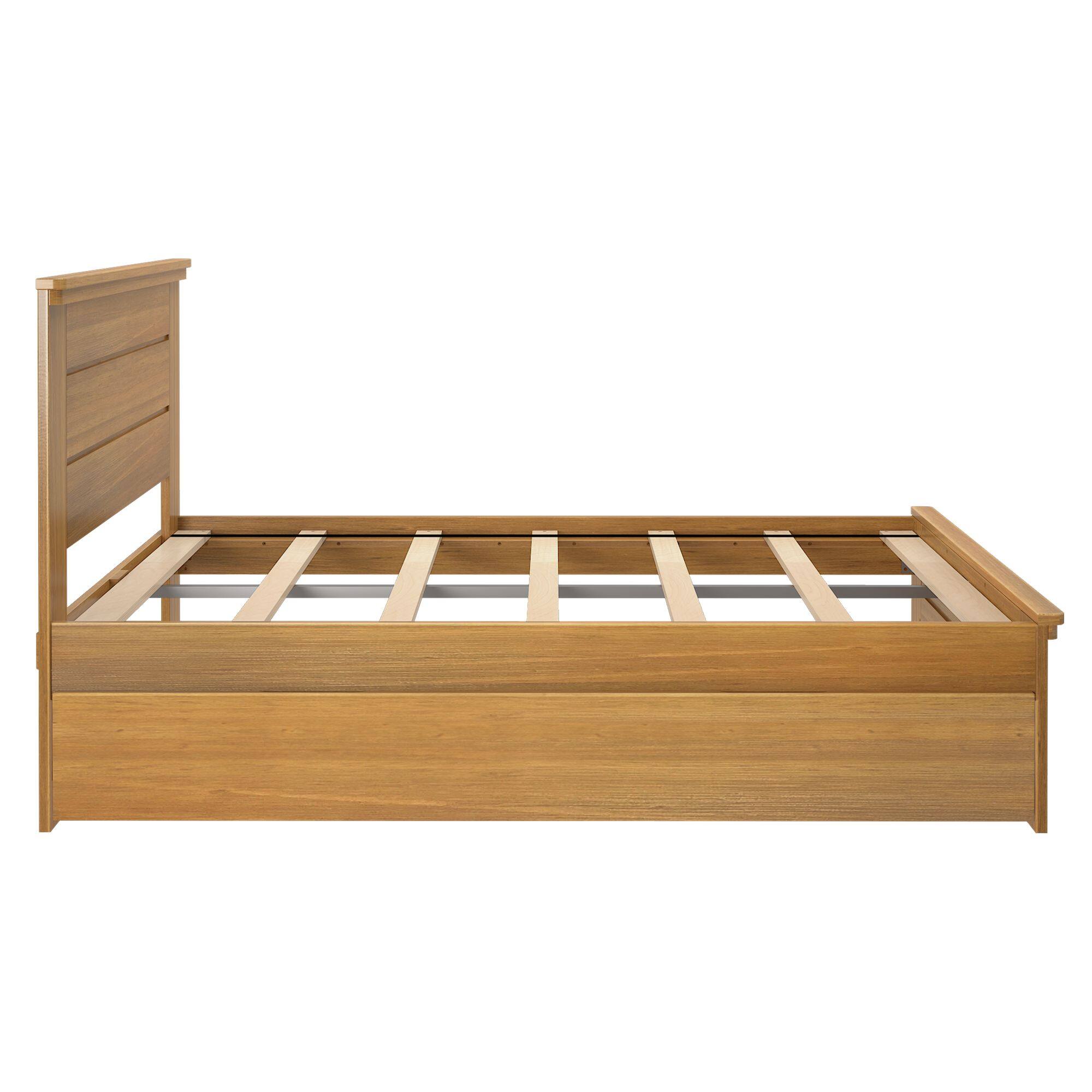 Alt View 6. Plank+Beam - Farmhouse Full Bed with Panel Headboard with Trundle, Pecan - Pecan Dip.