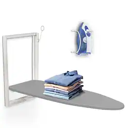 Ivation - Wall Mounted Ironing Board, 36.2” x 12.2” Fold Down Iron Board with Iron Holder - Grey, White