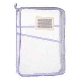 Unique Bargains - Mesh Zipper Pouch 12.4x9.3 Inch Transparent Multi-layer A4 File Organizer with Strap and Support Rod for Home - Purple