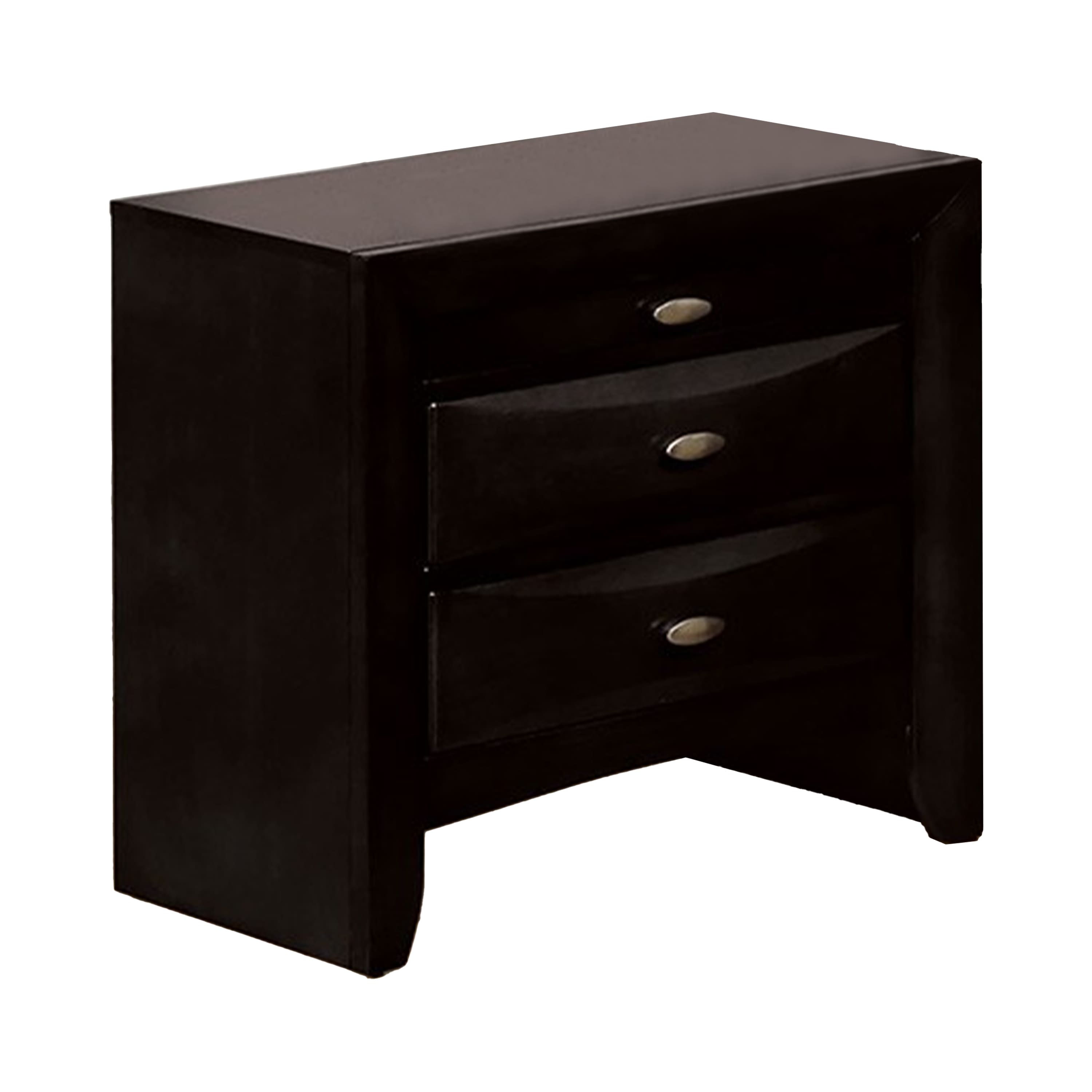 Manhattan Lane - Simo Nightstand, Spacious Top, Metal Knobs, 3 Drawers, Solid Wood - Black, Nickel