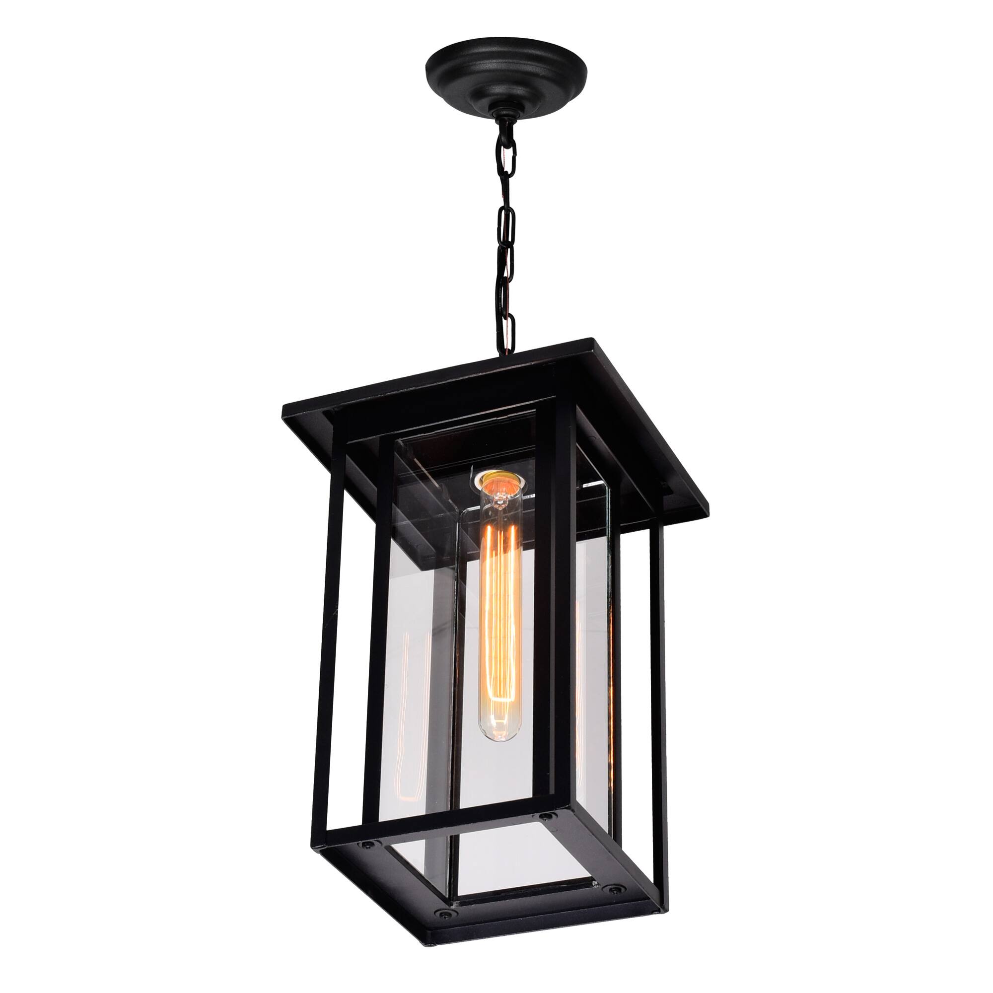 Left. CWI Lighting - Crawford 1 Light Black Outdoor Hanging Light - Black.