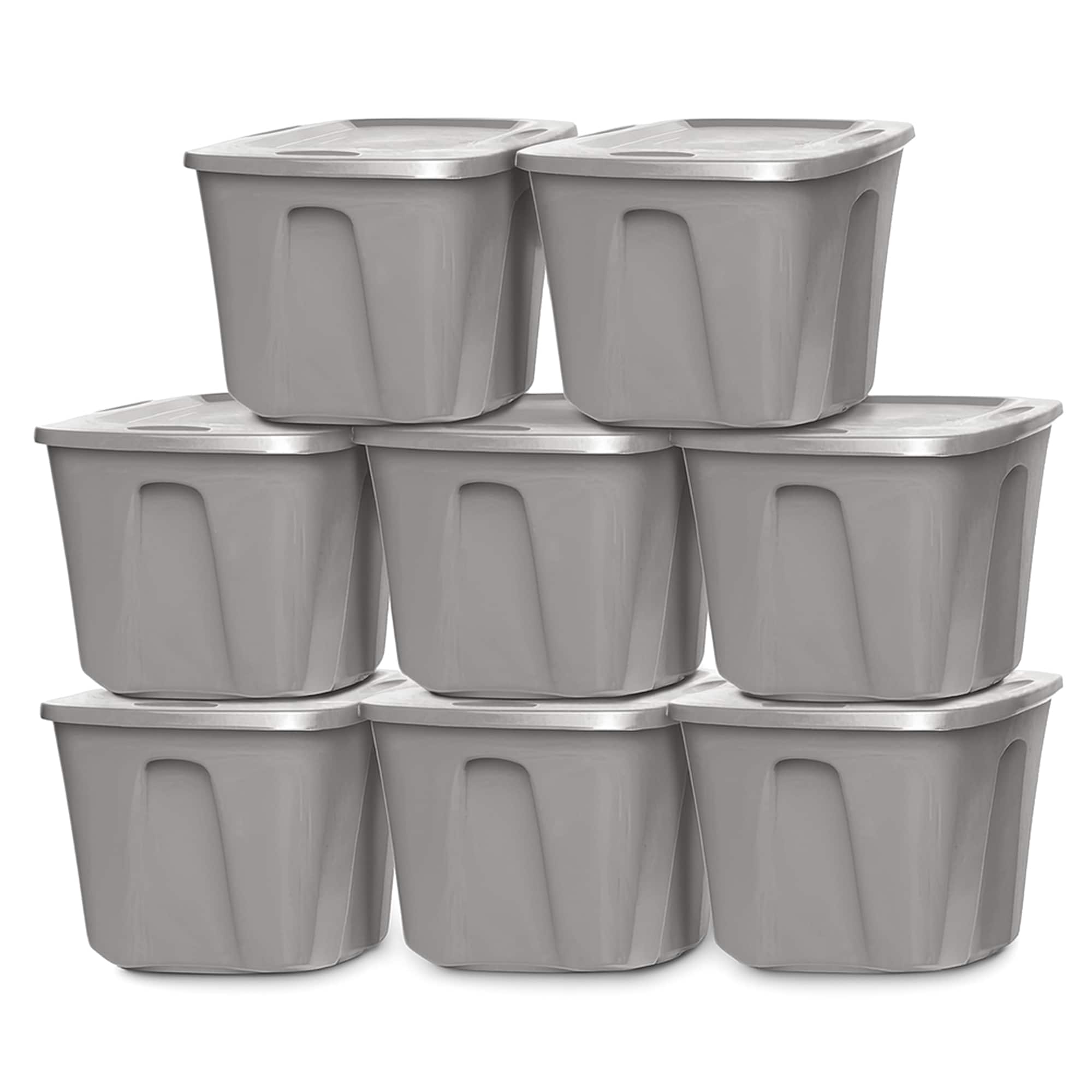 Homz - 10 Gallon Heavy Duty Plastic Storage Container, (8 Pack) - Titanium Silver