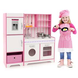 Costway - Kids Kitchen Playset Wooden Toy with Adjustable LED Lights & Washing Machine - White