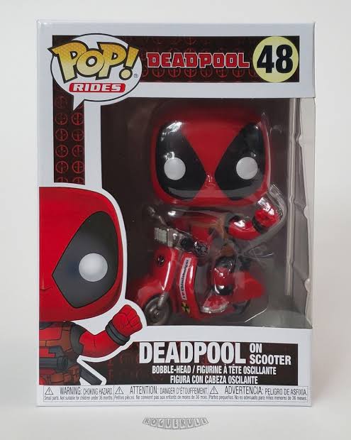 POP! RIDES  
DEADPOOL 48  
DEADPOOL ON SCOOTER  
BOBBLE-HEAD / FIGURINE À TÊTE OSCILLANTE  
FIGURA CON CABEZA OSCILANTE  
WARNING: CHOKING HAZARD - ATTENTION: DANGER D'ÉTOUFFEMENT - ADVERTENCIA: PELIGRO DE ASFIXIA para menores de 36 meses.