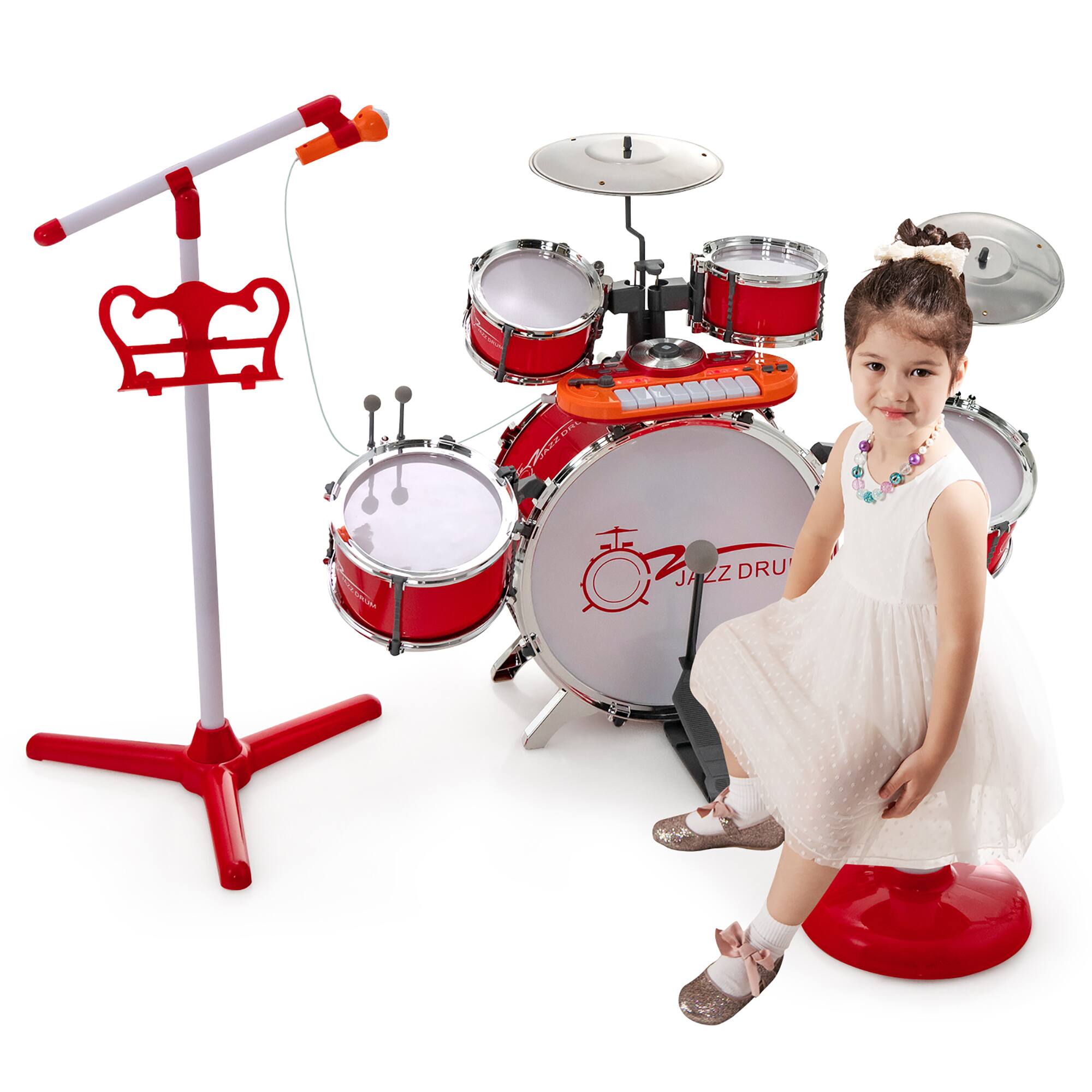 Costway Jazz Drum Set for Toddler Kids Educational Toy w/Keyboard