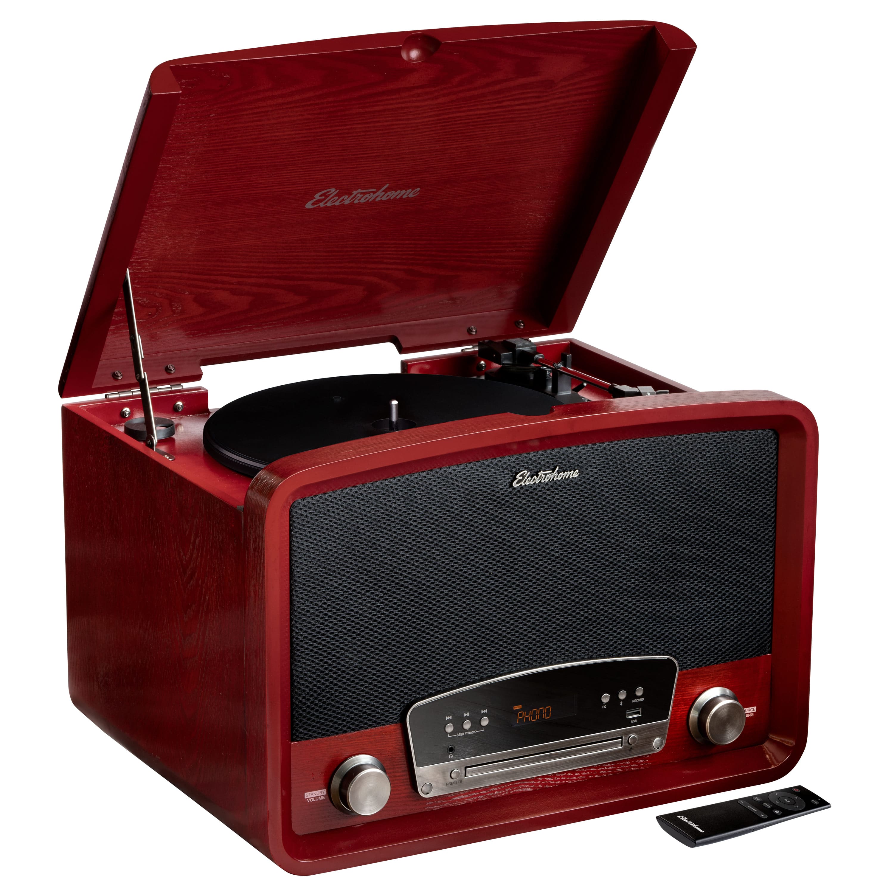 Electrohome - Kingston Vintage Vinyl Record Player Stereo System - Turntable, Bluetooth, Radio, CD, Aux, USB, Vinyl to MP3 - Cherry