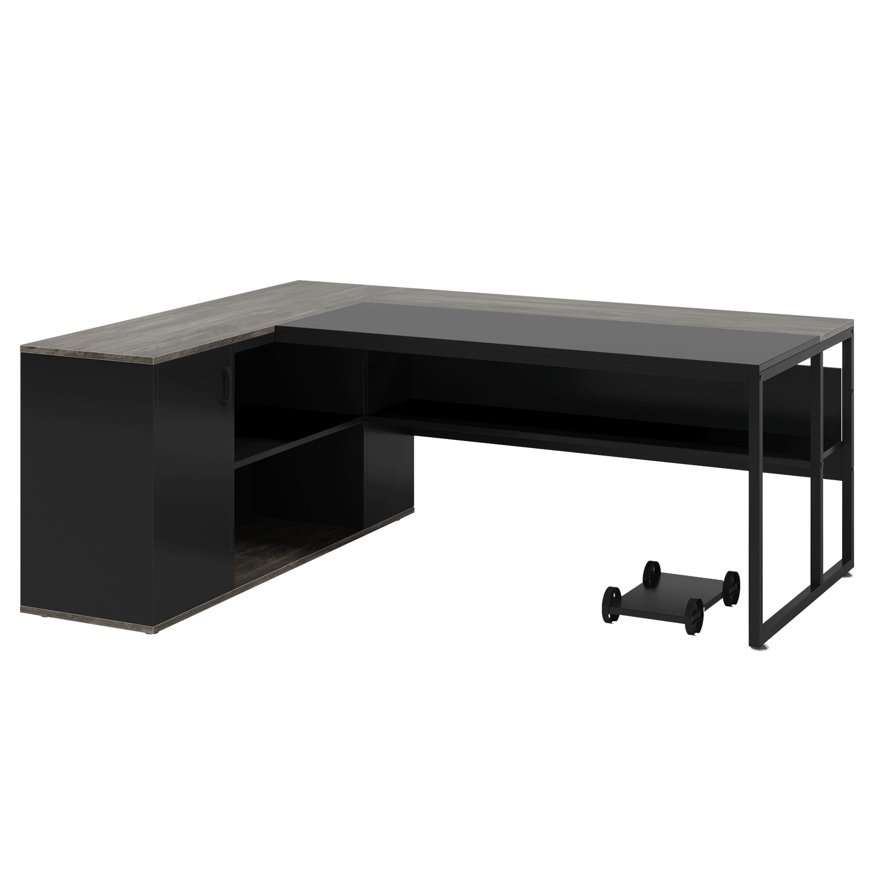 Left. APRILSOUL - 71inch Executive Desk L-Shaped Desk with Cabinet Storage and Shelves Business Furniture Set Workstation Gray Black - Gray+Black.