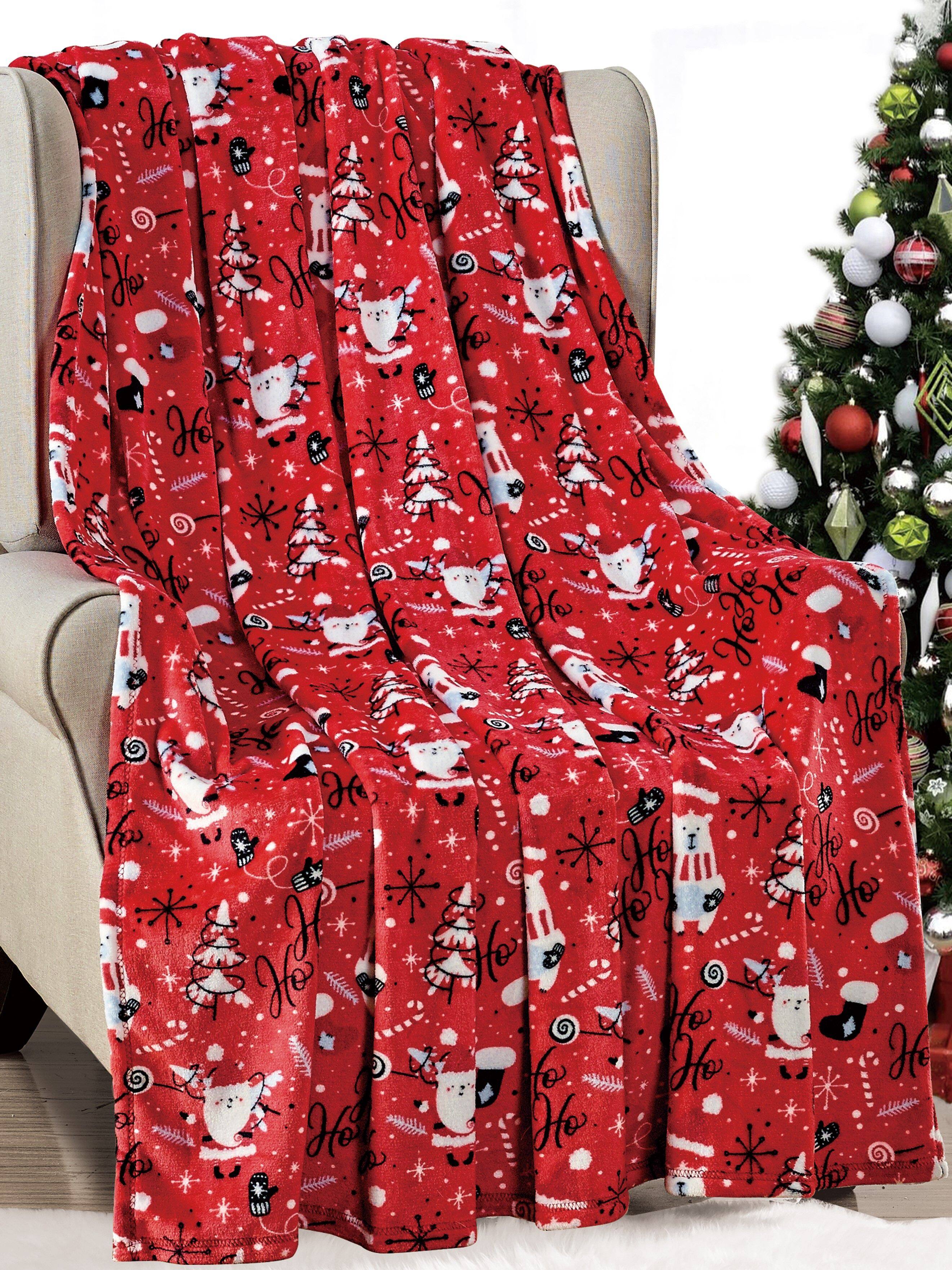 Alt View 1. Noble House - Christmas  Festive and Cheery Holiday Super Soft Ultra Comfy Microplush Throw Blanket 50"x60" Red Santa - Red Santa.