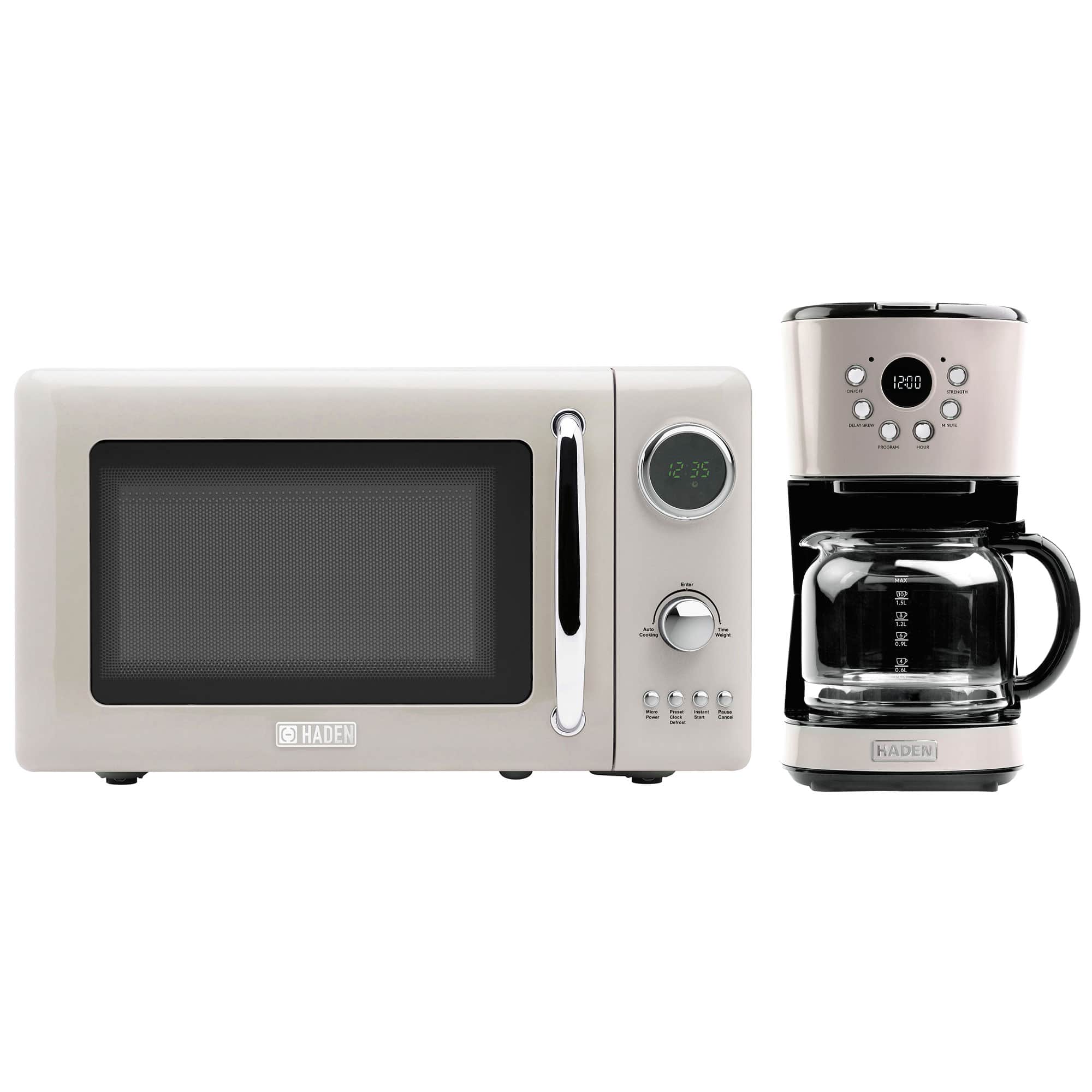 Haden - 12 Cup Coffee Maker Machine & 700W Digital Microwave Oven, /Chrome - Putty