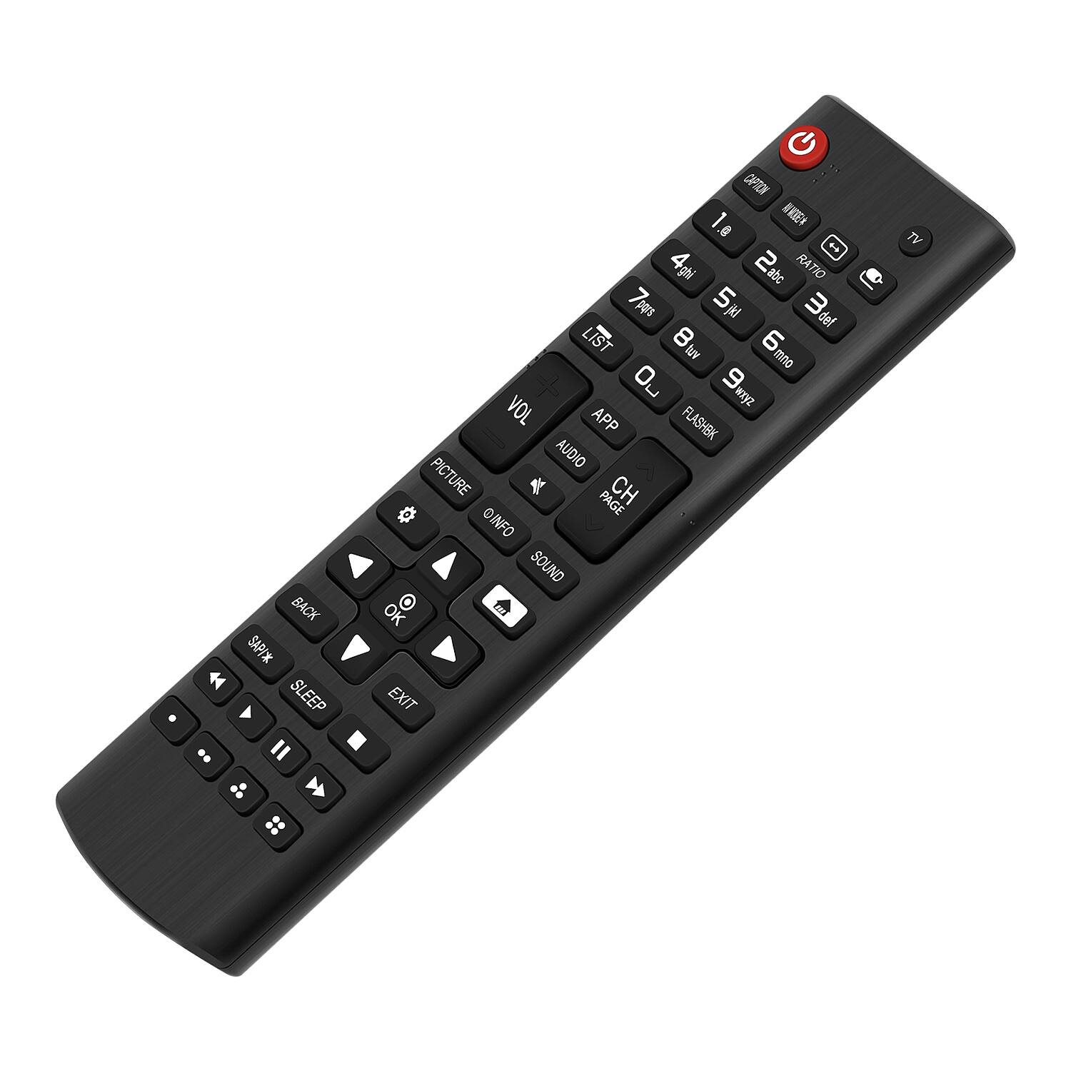 BACK SAP/ SLEEP I CAPTION 1 AKGEY . 4ghi  RATIO /pars 5 3 j def LIST 8 6 tr no Ou 9 wxyZ VOL APP FLASHBK AUDIO PICTURE CH PAGE @INFO SOUND OK EXIT TV