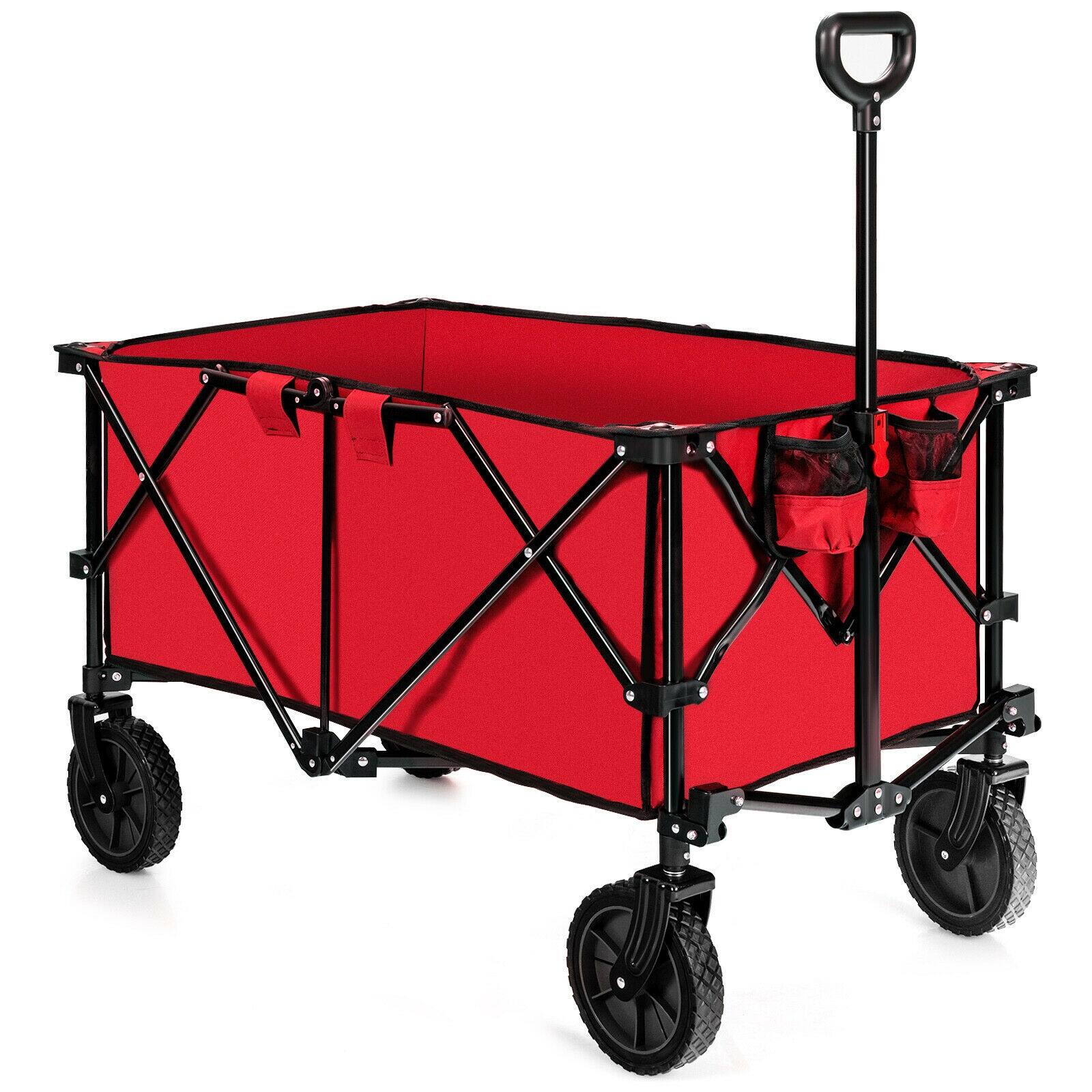 Alt View 6. SKONYON - Collapsible Utility Wagon with Adjustable Handle Heavy Duty Steel Frame and Large Load Capacity - Red.