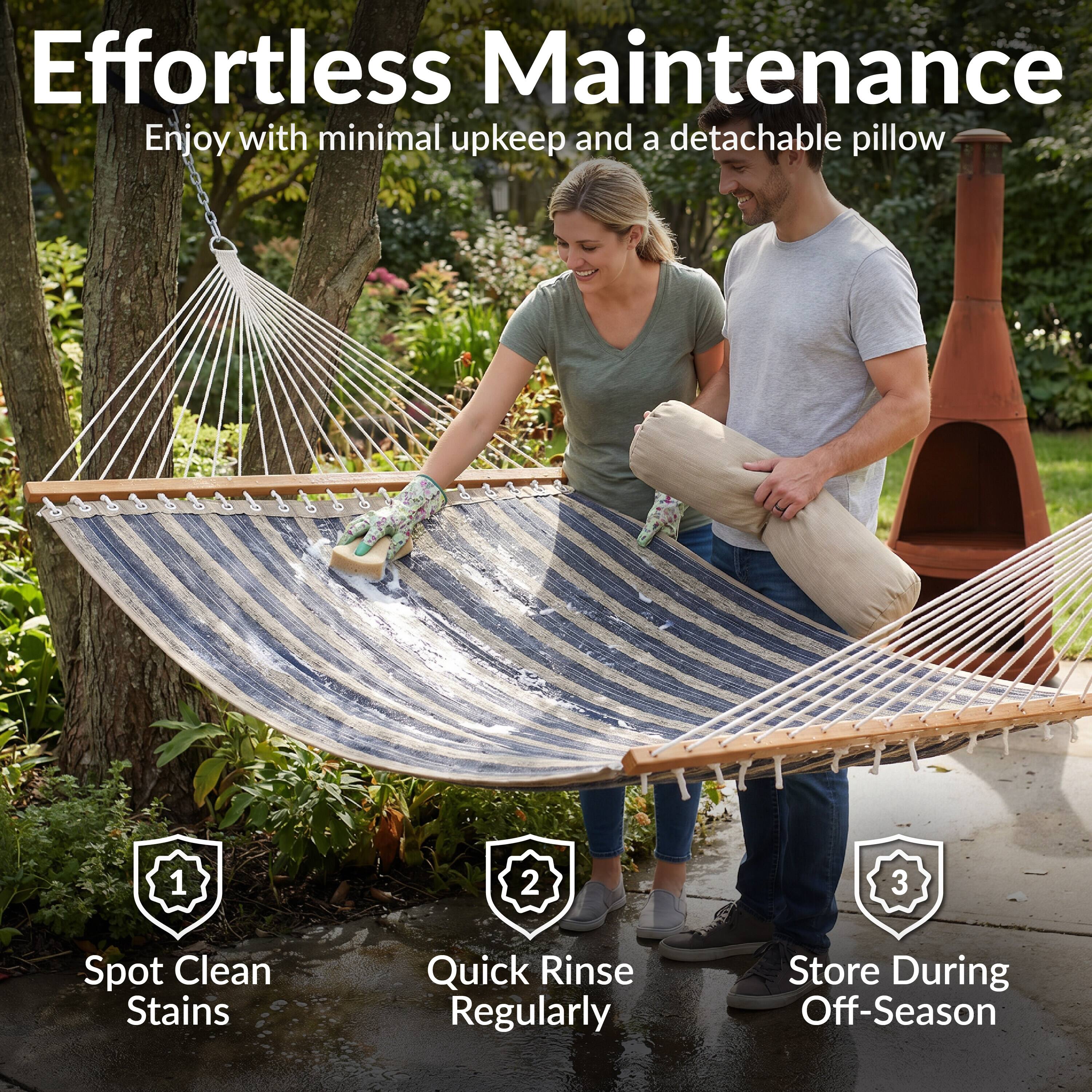 Effortless Maintenance  
Enjoy with minimal upkeep and a detachable pillow

1. Spot Clean Stains  
2. Quick Rinse Regularly  
3. Store During Off-Season