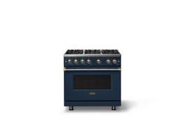 Viking - Pro 5 Series 5.1 Cu. Ft. Freestanding Sealed 6 Burner Gas Convection Range - Damascus Gray w. Brushed Brass Trim - Slate Blue