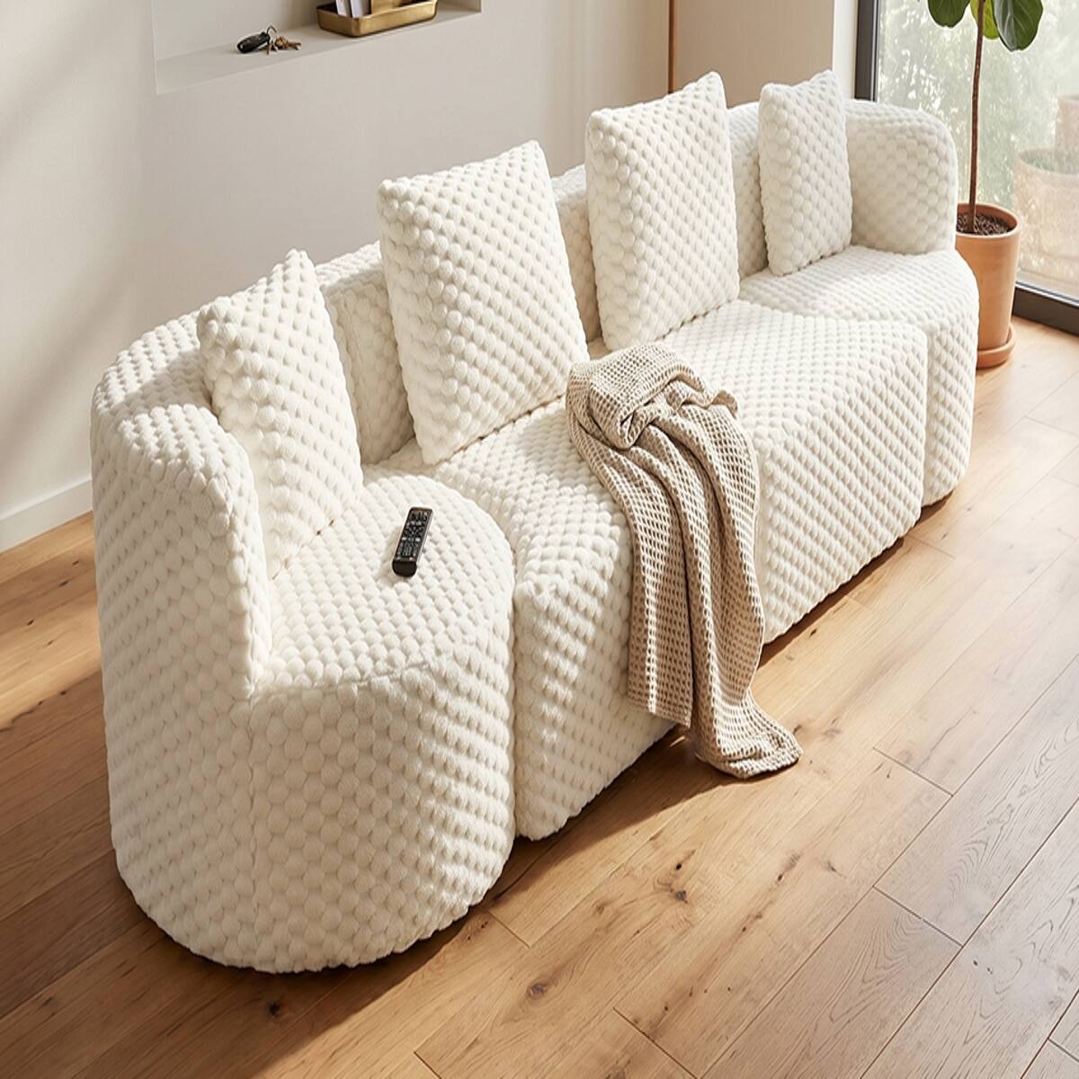 Left. Ropilly - Ropilly Modular Sectional Sofa, White Upholstered Couch, Oversized 4 Seat Sofa for Living Room - White.