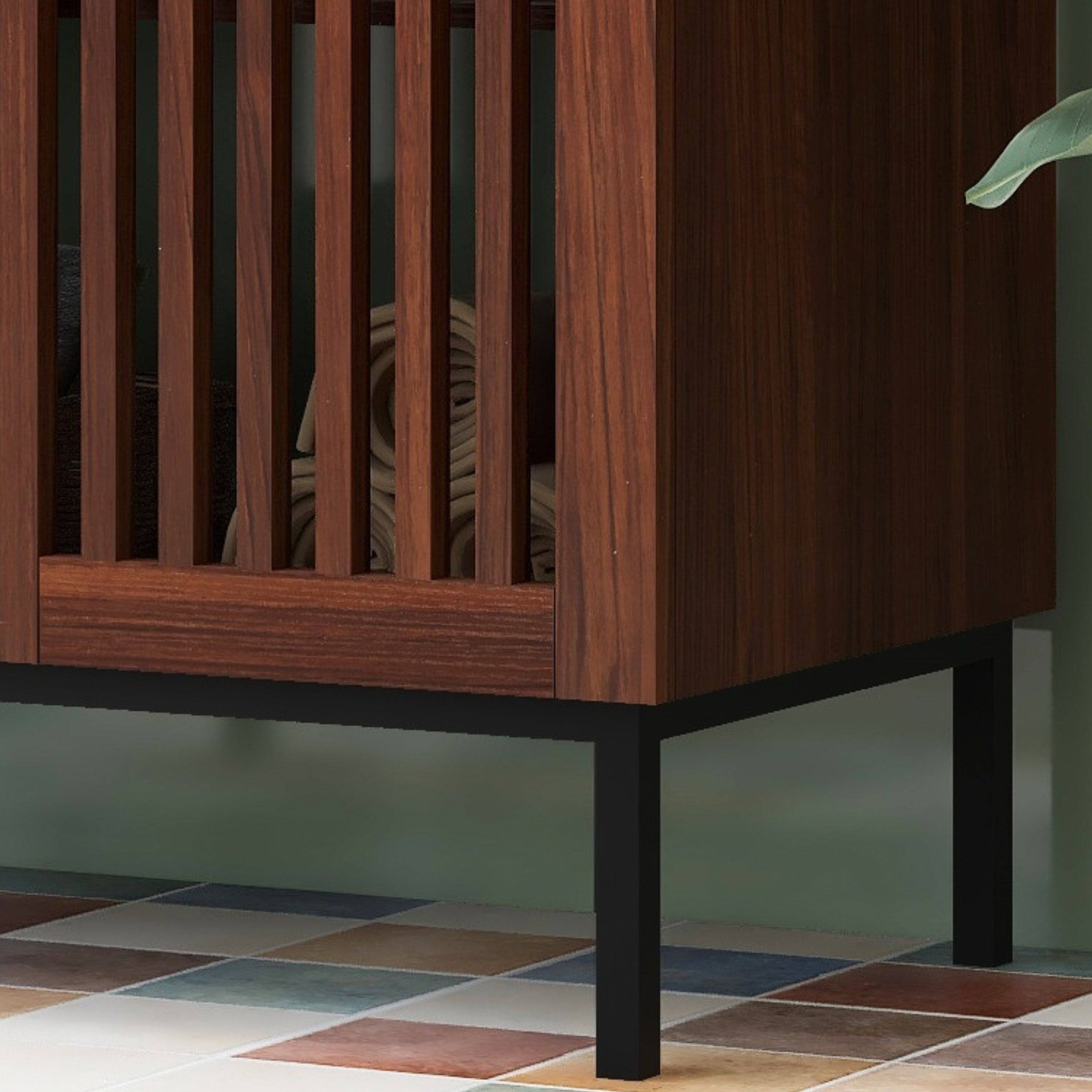 Alt View 10. Boyel Living - 30 Inch Vintage Bathroom Vanity with Ceramic Sink 2 Soft Close Doors Fence Design Large Storage Dark Brown - AntiqueDarkBrown.