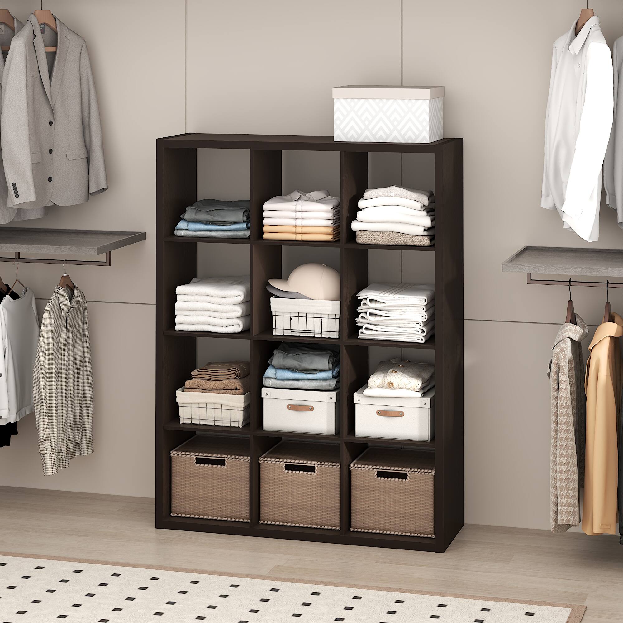 Alt View 1. Furinno - CUBIC Closet Organizers, 12-Cube Open Closet Organizer, Extra Thick Frame, for Wardrobe, Bedroom, Living Room - Black Dark Oak.