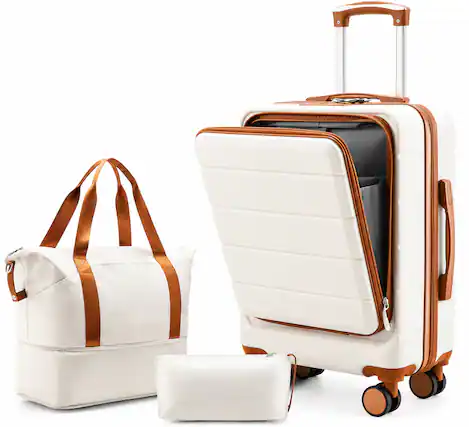 Front. LUGGEX - LUGGEX 20" Carry On Luggage Set with Laptop Compartment, 3-Piece Suitcase with Tote & Toiletry Bag - FX-Lite - White.