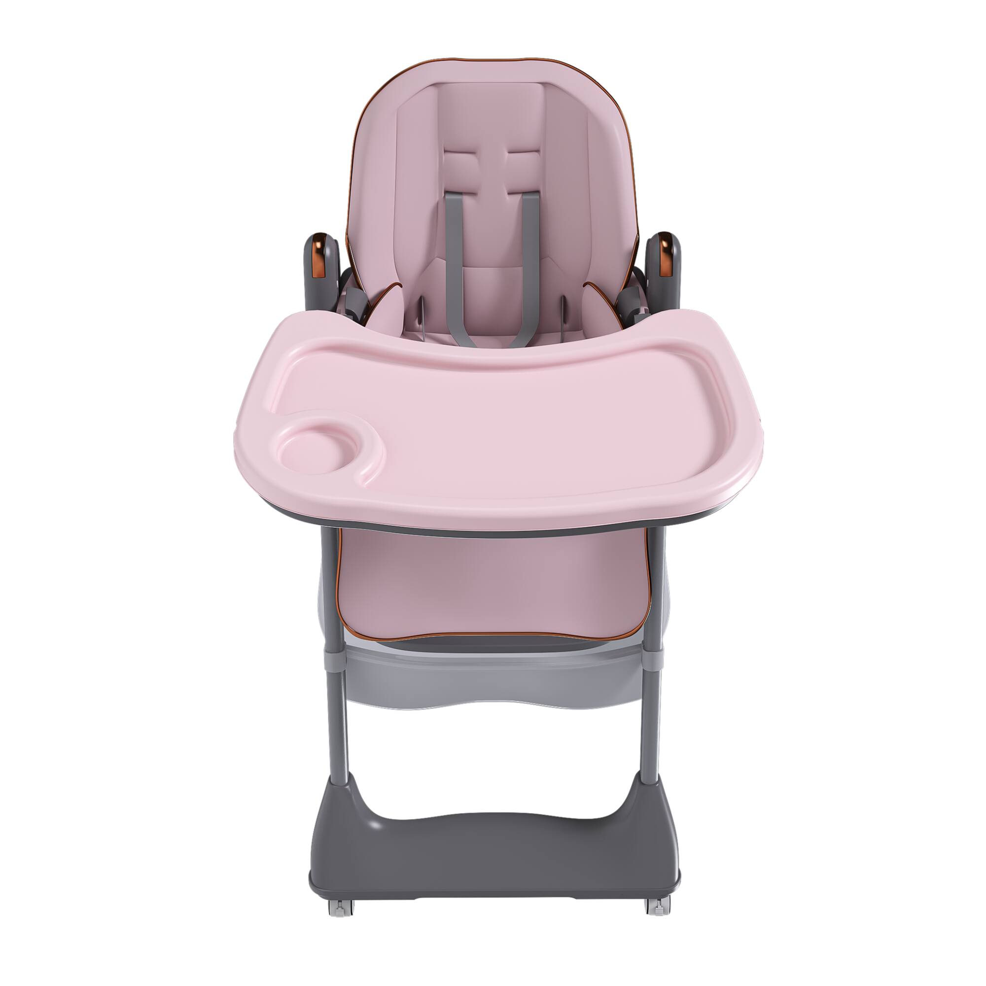 Angle. GOODSILO - Adjustable Infant High Chair for Ages 0-6 Years - Portable Feeding Seat with Safety Harness and Locking Wheels - Pink.