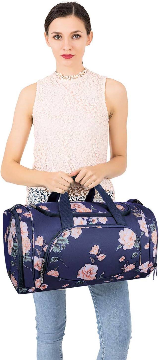Alt View 2. mosiso - Peony Sports Duffel Bag for Women & Men, Gym Bag with Shoe Compartment for Dance, Travel & Weekend Trips - Blue.