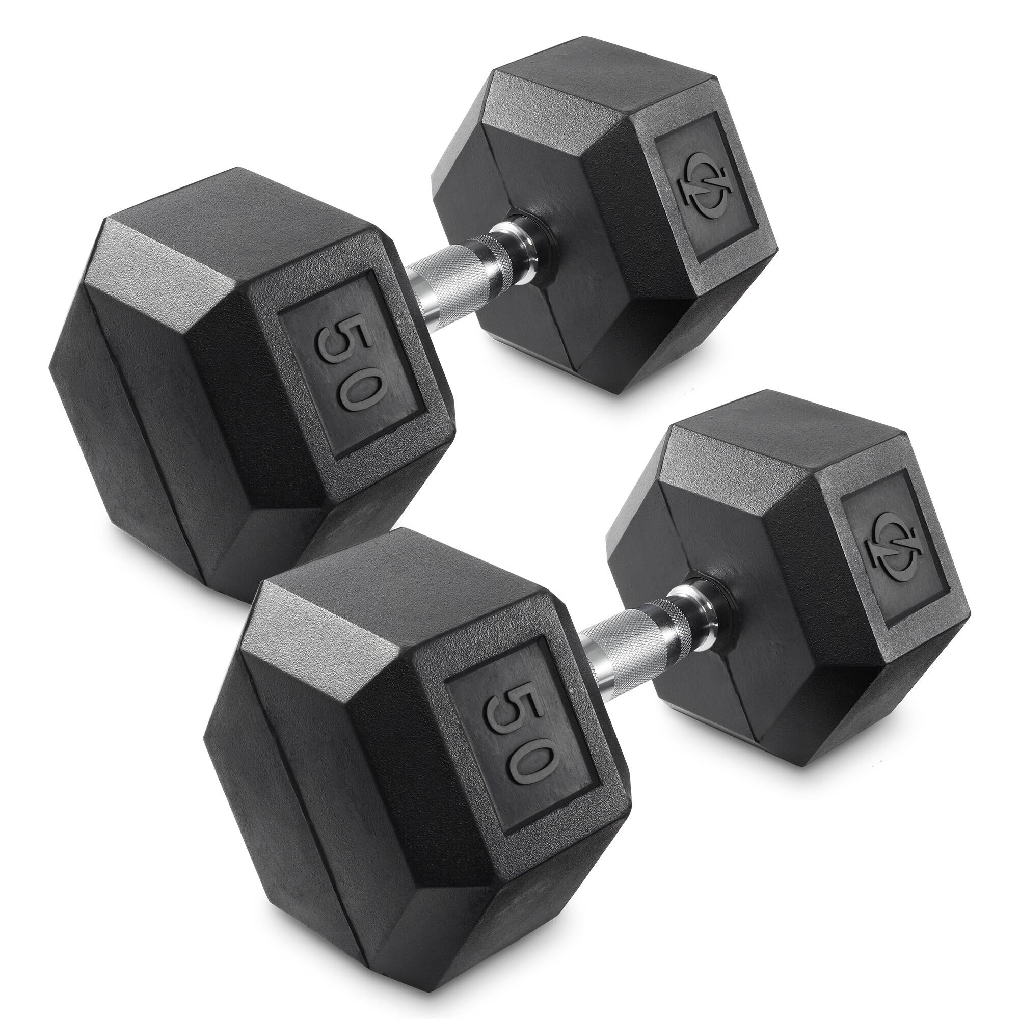 Front. Philosophy Gym - Pair of Rubber Coated Hex Dumbbell - Cast Iron Hand Weight Set - Black.