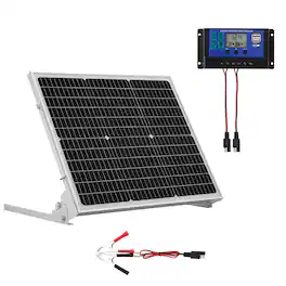 VEVOR - 50W 12V Solar Battery Trickle Charger Maintainer, Mono Solar Panel Battery Charger with Upgraded MPPT Controller - White