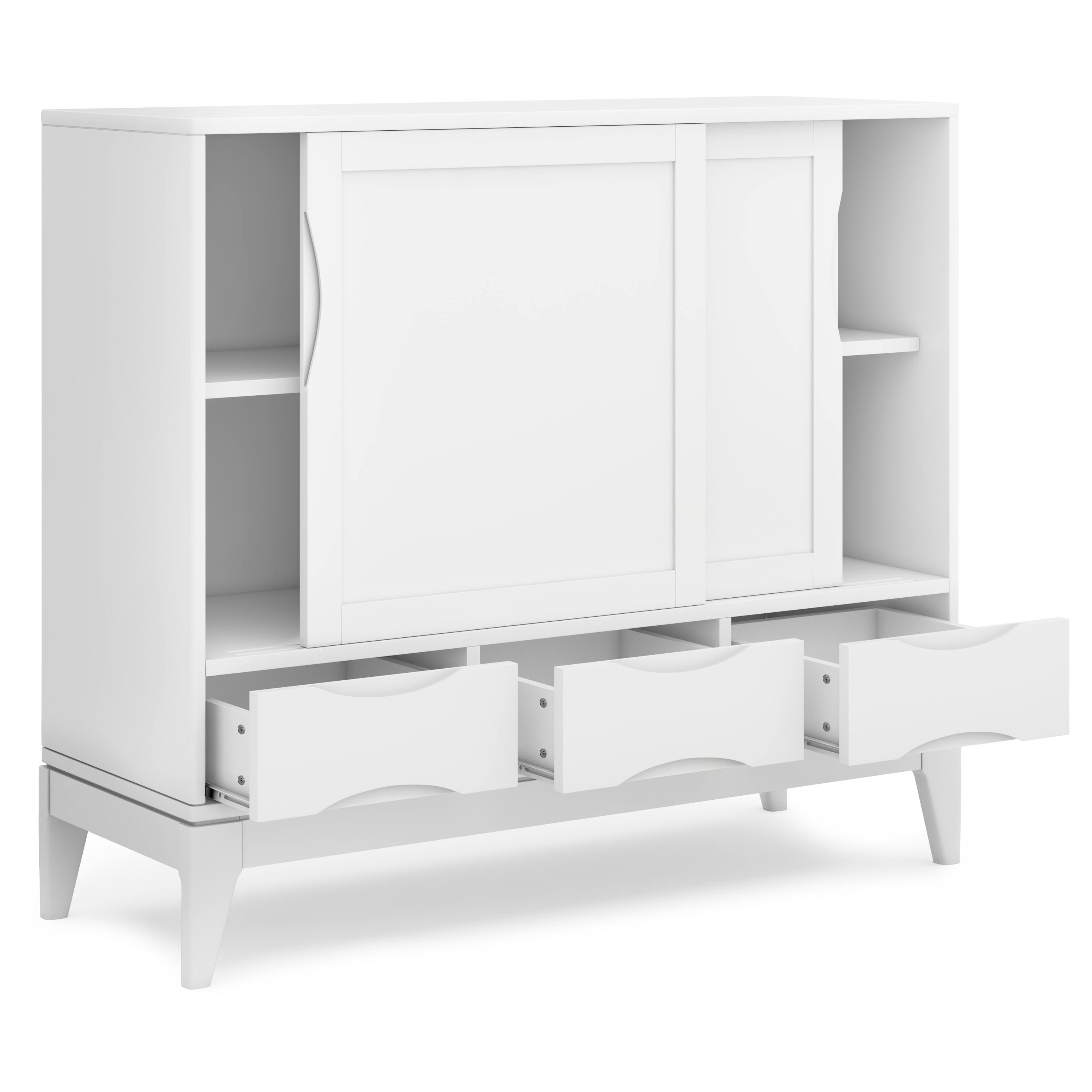 Back. Simpli Home - Harper Solid Wood 48 inch Storage Cabinet in Teak Brown (Set of 2) - White.