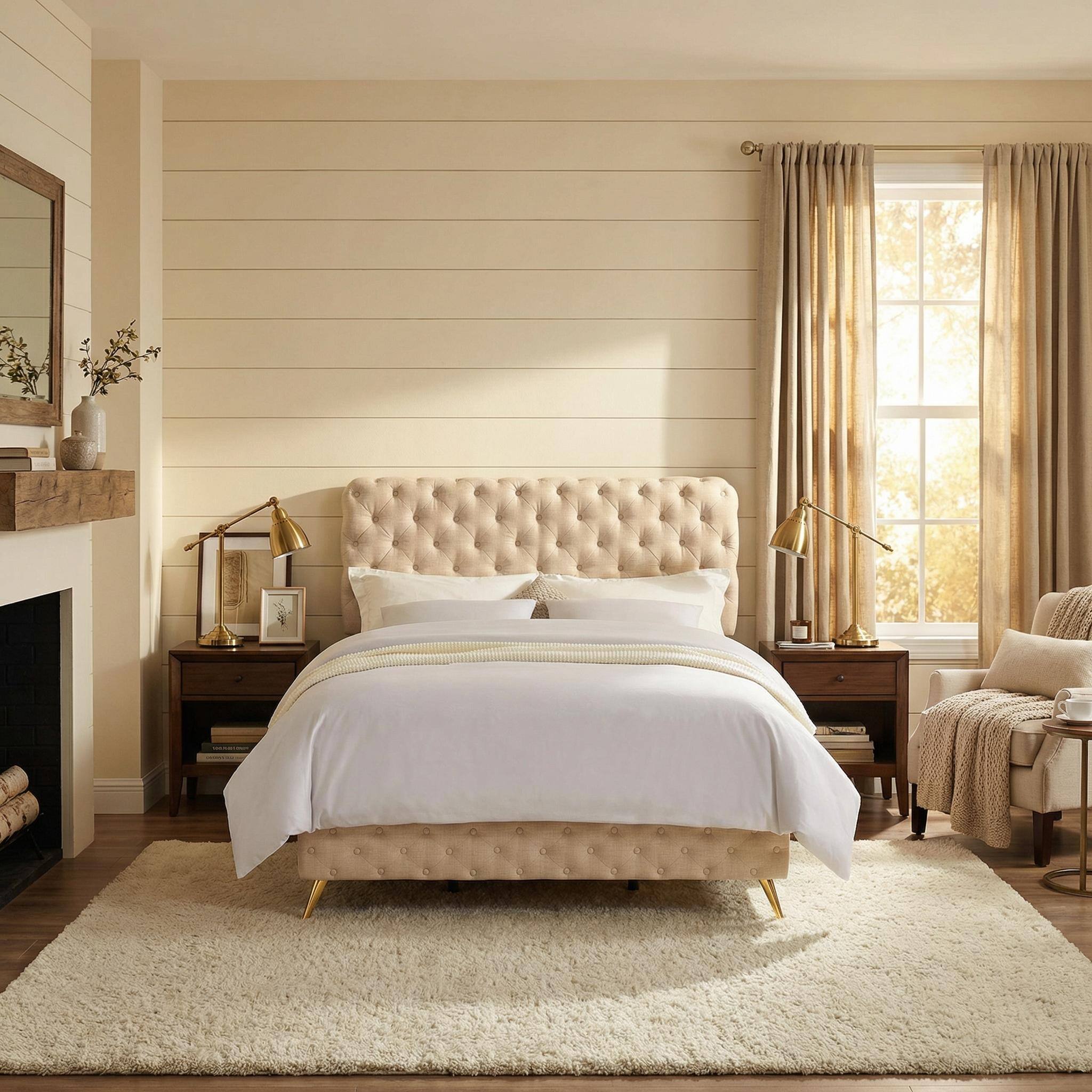 Alt View 2. Boyel Living - Upholstered Bed with Button Tufted Headboard and Solid Wood Frame - Beige.