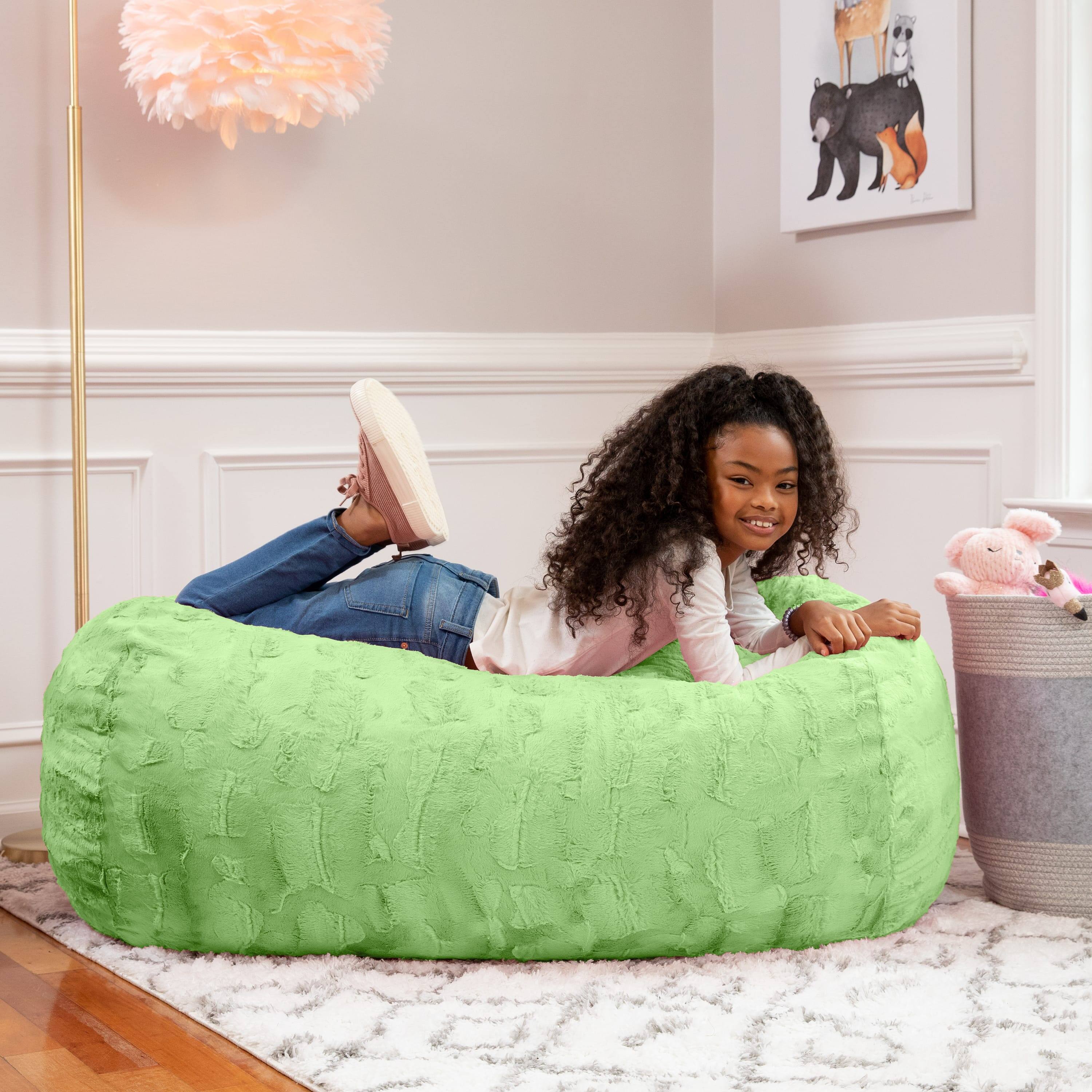 Front. Jaxx - Jaxx Sofa Saxx Bean Bag Couch - 4 Foot - Faux Fur, Lime Green - Faux Fur - Lime Green.