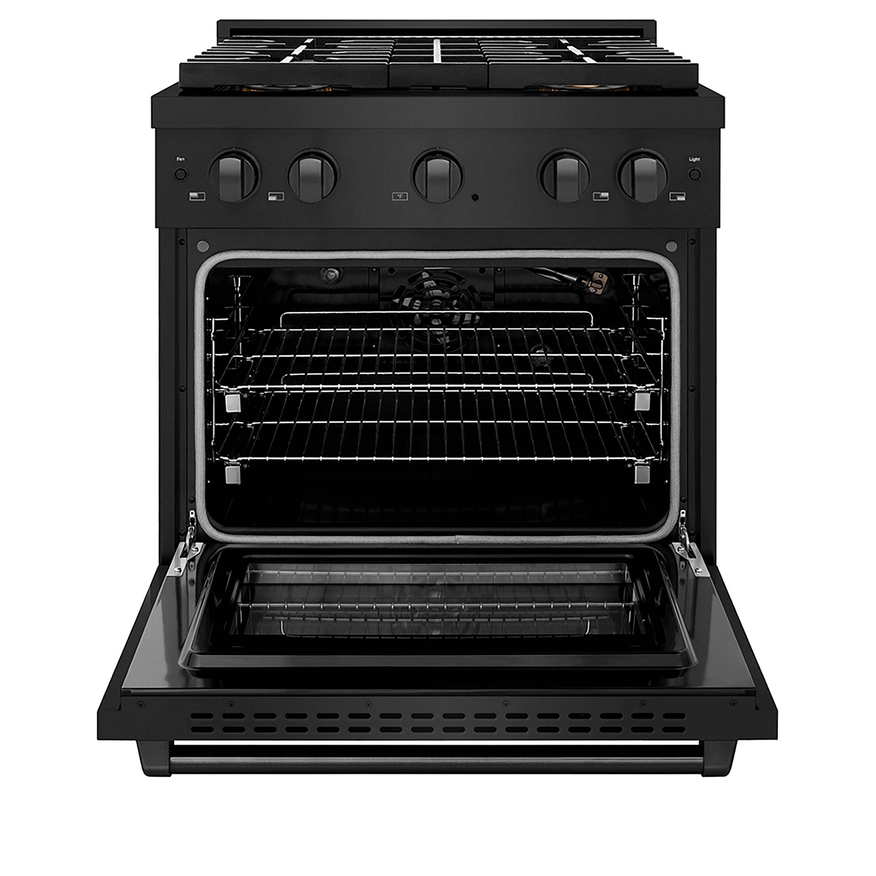 Angle. ZLINE - 30 in. 4.2 cu. ft. Paramount Freestanding Gas Range with DuoPro Cooktop and Convection Oven in Black Stainless Steel - Black Stainless Steel.
