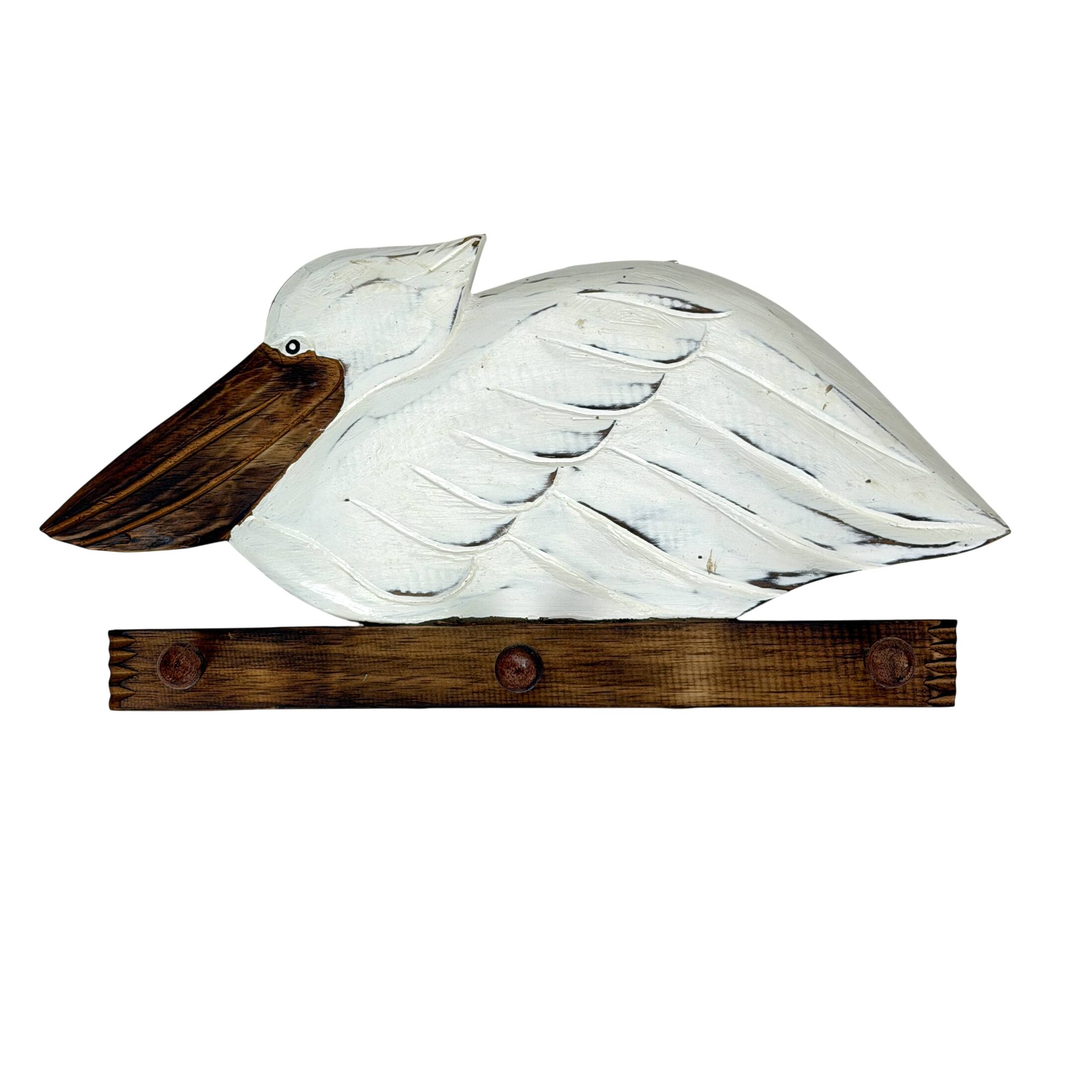 Alt View 1. Chesapeake Bay - Pelican Wall Hook Rack 3 Peg Weathered White Wood Coastal 15.75 Inch - White.