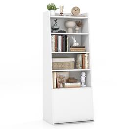 Gymax - 6-tier Bookcase w/ 2 Adjustable Shelves Filp-up Door 5 Open Shelves Bedroom - White