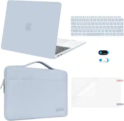 Front. mosiso - 5IN1 Kit for MacBook Air 13 inch Case M1 A2337 A2179 A1932 2021-2018, Case&Bag&Keyboard Skin&Webcam Cover&Screen Film - Baby Blue.