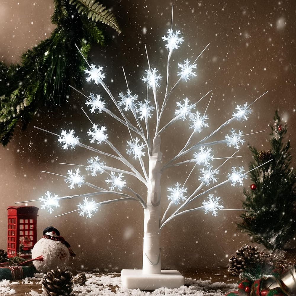 ACJPR - Snowflake LED Tree – 24 LEDs, USB/Battery, Timer - White