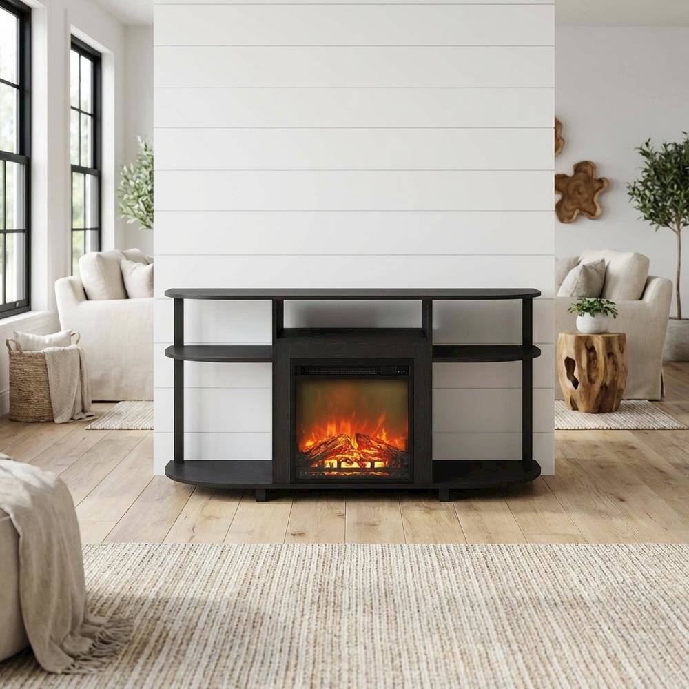 Alt View 1. FurniFact - Entertainment Center Stand, Fireplace, TVs up to 55 Inch, Brown Finish - Brown.