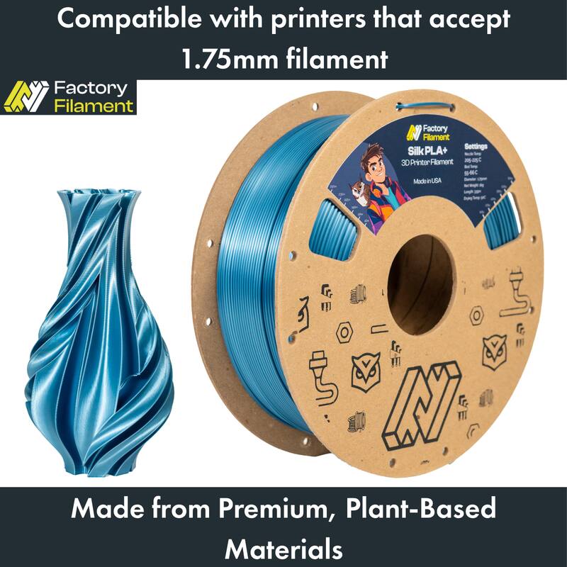 Compatible with printers that accept 1.75mm filament

Factory Filament PLA+ Settings Silk - Te Printer Flament 205-405 30 - 5 3D - Tp MC USA - - Made - -g - By - - 1S7

Made from Premium, Plant-Based Materials
