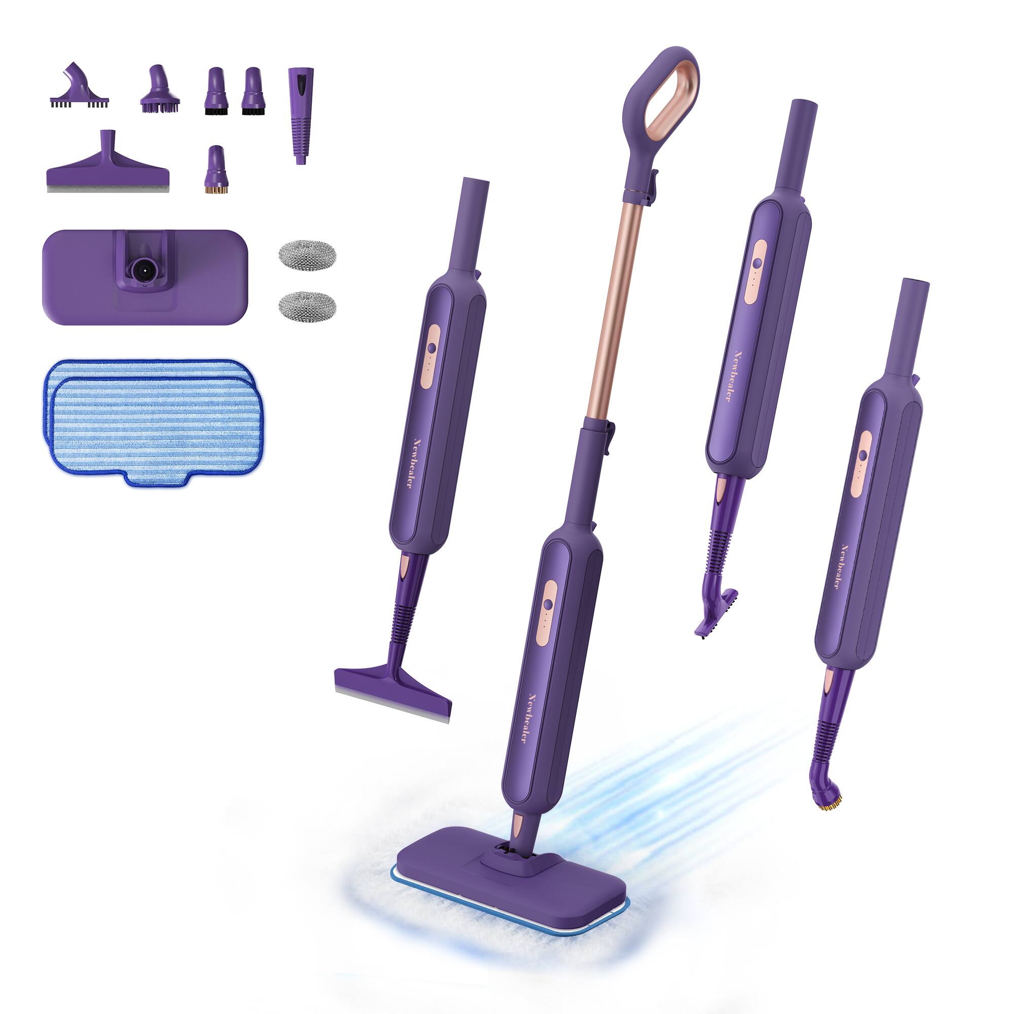 Newbealer - 1200W Steam Mop,Detachable Handheld Steam Cleaner,Multipurpose Steamer for Hardwood Floors,Windows,Tiles,Furniture - Purple