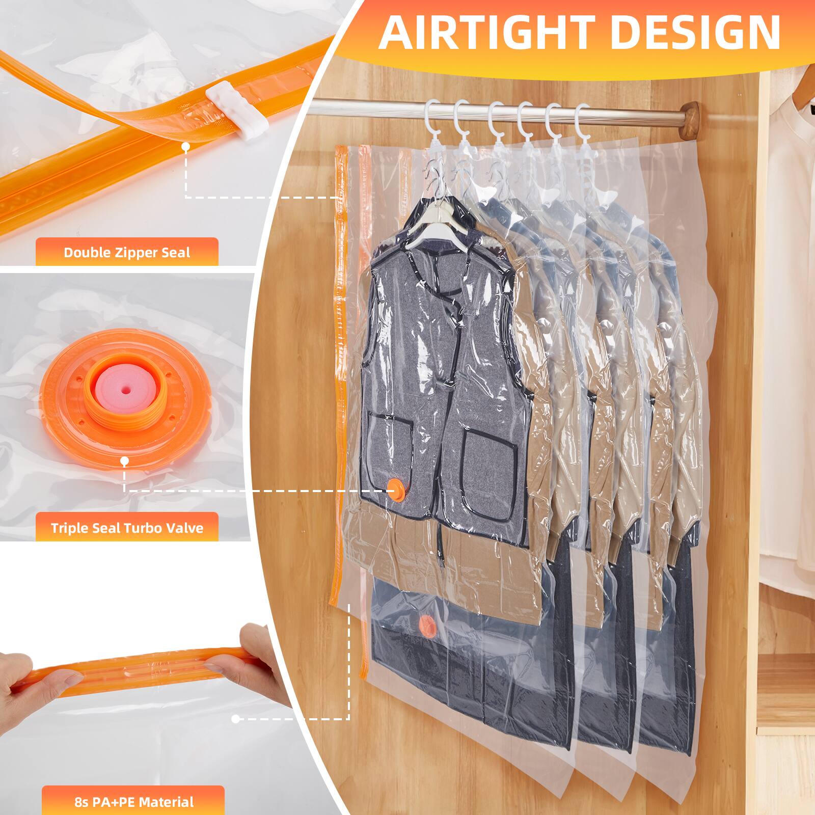 AIRTIGHT DESIGN

- Double Zipper Seal
- Triple Seal Turbo Valve
- 8s PA+PE Material