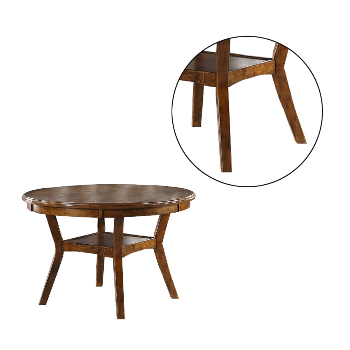 Angle. Manhattan Lane - Round Top Wooden Dining Table with Boomerang Legs - Brown.