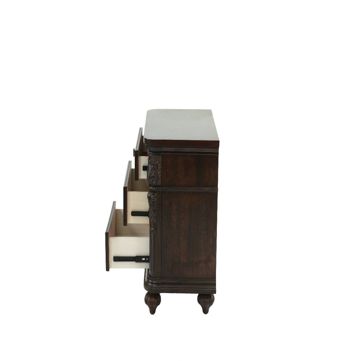 Alt View 6. Loheer - Loheer Traditional Walnut Nightstand, Two Drawer Bedside Table, Antique Finish - Walnut Brown.