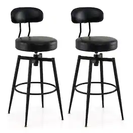 Costway - Swivel Barstools Set of 2 Faux Leather Bar Height Chairs with Upholstered Seat - Black
