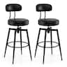 Costway - Swivel Barstools Set of 2 Faux Leather Bar Height Chairs with Upholstered Seat - Black