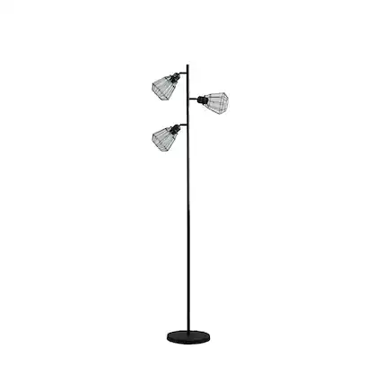 Front. APRILSOUL - 65in In Adjustable Cage Shade Industrial Farmhouse Metal Floor Lamp - Black.