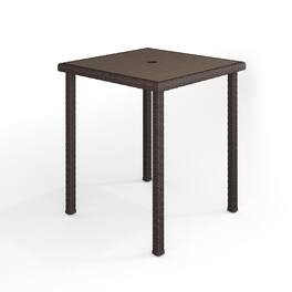 Martha Stewart - Bedford Outdoor Rattan Wicker Patio Bar Table with Engineered Wood Top - Brown