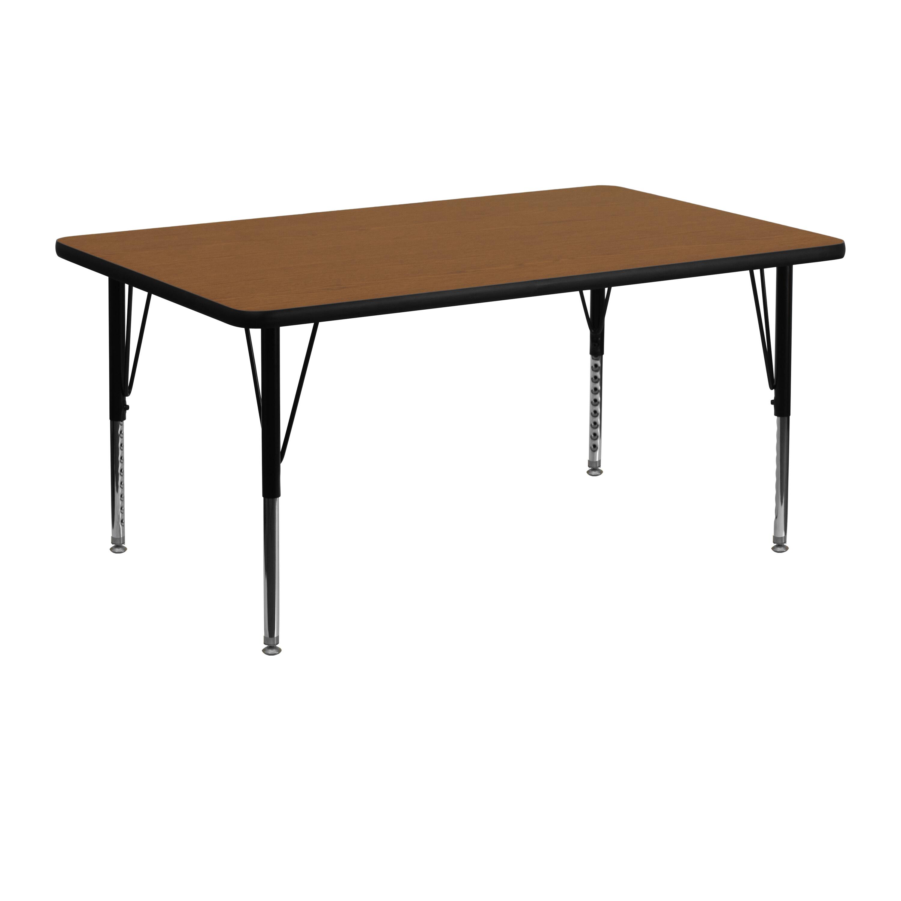 Front. Emma + Oliver - 24x48 Rectangle HP Laminate Adjustable Preschool Activity Table - Oak.