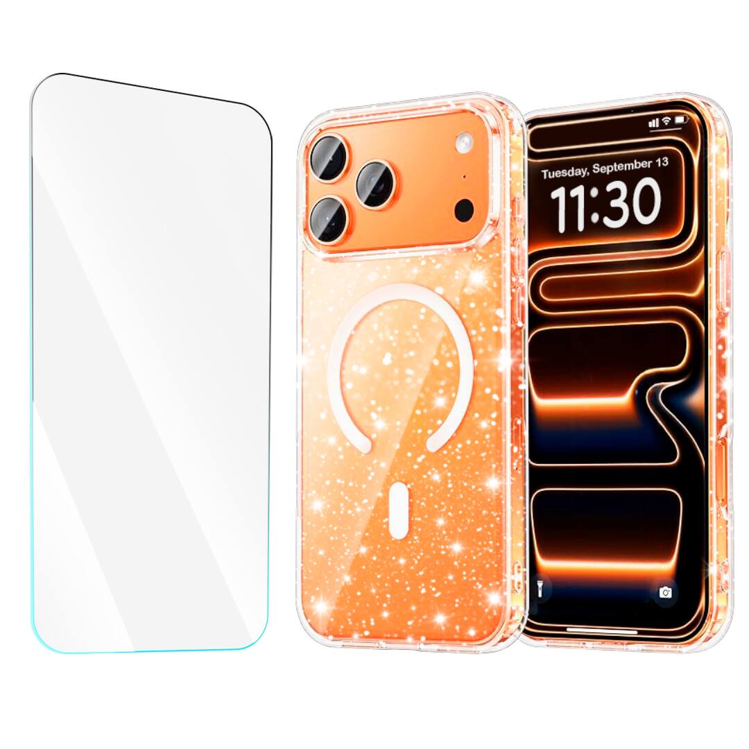 Entronix - iPhone 17 Pro Max Bundle - Glitter Case & Screen Protector - Clear