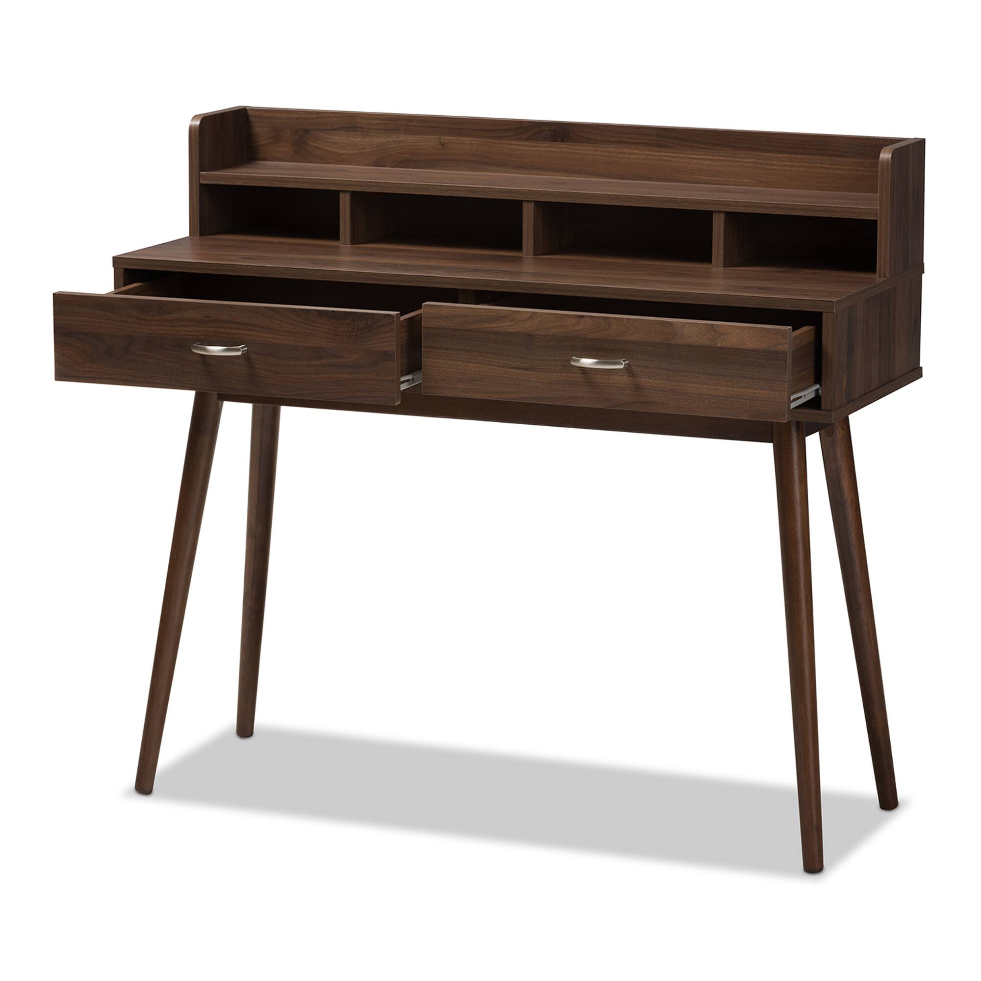 Angle. Baxton Studio - Disa Mid-Century Modern Finished 2-Drawer Desk - Brown.