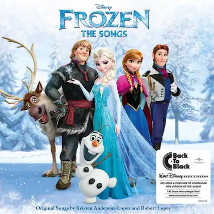 Disney FROZEN THE SONGS
Back To Black
WALT Disney RECORDS
INCLUDES A VOUCHER TO DOWNLOAD P3 VERSION OF THE ALBUM
180 Gram Meavyweight Vinyl
www.backtoblacknyl.com
Original Songs by Kristen Anderson-Lopez and Robert Lopez
Disney FROZEN THE SONGS
Back To Black
WALT Disney RECORDS
INCLUDES A VOUCHER TO DOWNLOAD P3 VERSION OF THE ALBUM
180 Gram Meavyweight Vinyl
www.backtoblacknyl.com
Original Songs by Kristen Anderson-Lopez and Robert Lopez