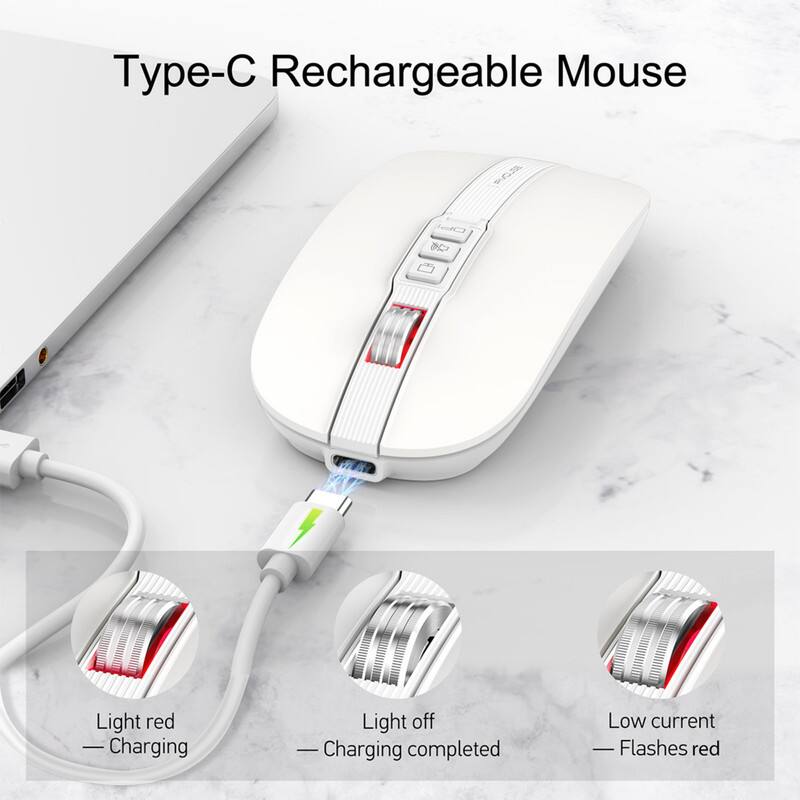 Type-C Rechargeable Mouse

- Light red — Charging
- Light off — Charging completed
- Low current — Flashes red